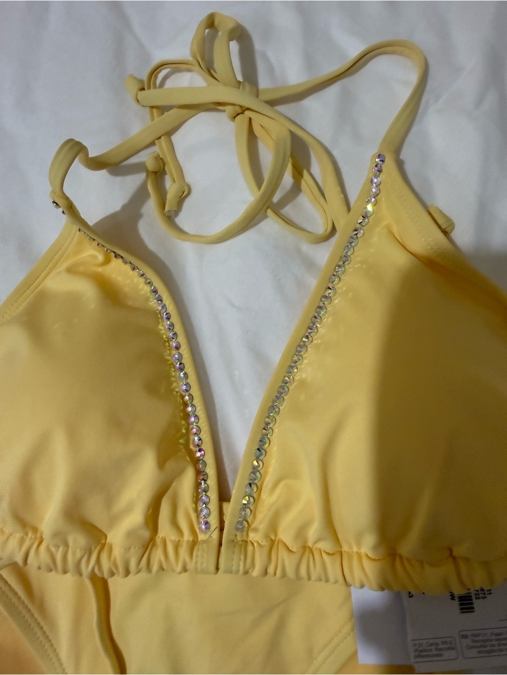 💛 Yellow Rhinestone Bikini – Size M ✨